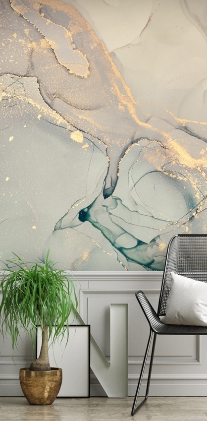 Watercolour wallpaper in living room