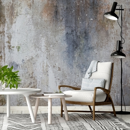 concrete effect mural in hallway