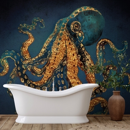 octopus wallpaper in bathroo
