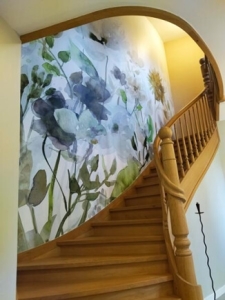 green floral wallpaper mural on staircase green floral wallpaper mural on staircase