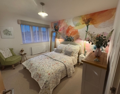 red botanical floral wallpaper in bedroom red botanical floral wallpaper in bedroom