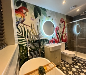 tropical bathroom with wallpaper tropical bathroom with wallpaper