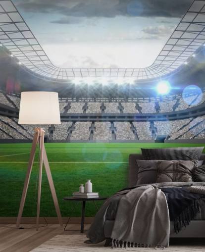 green and grey customisable football stadium wallpaper mural called Large Football Stadium with Lights for teen's bedroom and kid's bedroom green and grey customisable football stadium wallpaper mural called Large Football Stadium with Lights for teen's bedroom and kid's bedroom