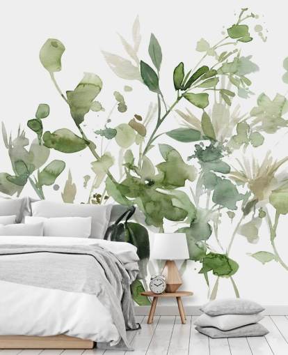 green and white customisable garden wallpaper mural called Garden Sage by Carol Robinson for bedrooms or lounges green and white customisable garden wallpaper mural called Garden Sage by Carol Robinson for bedrooms or lounges