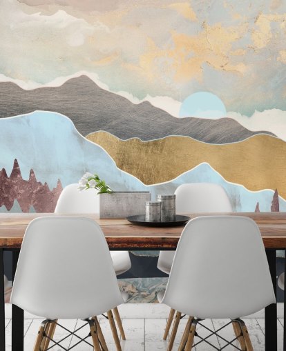 light blue and gold customisable mountain wallpaper mural called Winter Light by SpaceFrog Designs light blue and gold customisable mountain wallpaper mural called Winter Light by SpaceFrog Designs