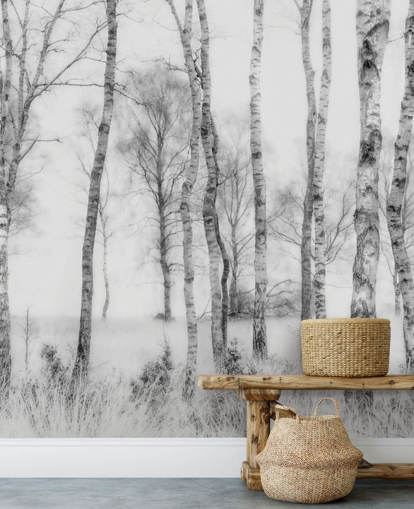 black and white birch tree sketch effect forest wall mural black and white birch tree sketch effect forest wall mural
