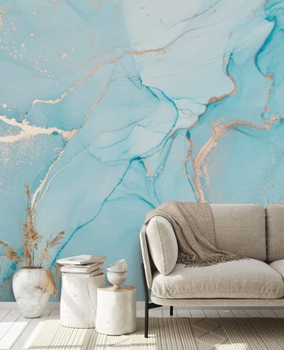pale blue and gold customisable marble wallpaper mural called Dreamy Blue Watercolour for bedrooms, kitchens or bathrooms pale blue and gold customisable marble wallpaper mural called Dreamy Blue Watercolour for bedrooms, kitchens or bathrooms