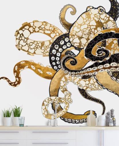 black and gold abstract octopus wallpaper mural called Glam Octopus by SpaceFrog Designs for living rooms and bathrooms black and gold abstract octopus wallpaper mural called Glam Octopus by SpaceFrog Designs for living rooms and bathrooms