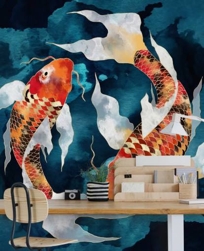 orange koi fish in dark blue waters wallpaper orange koi fish in dark blue waters wallpaper