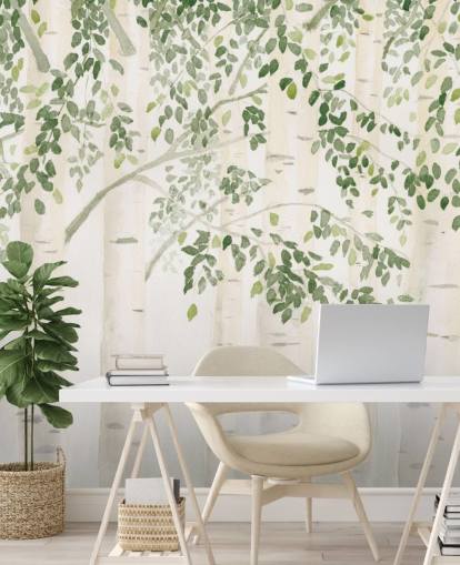 green and white custom birch tree wallpaper mural called Fresh Forest Green by James Wiens for bedrooms green and white custom birch tree wallpaper mural called Fresh Forest Green by James Wiens for bedrooms