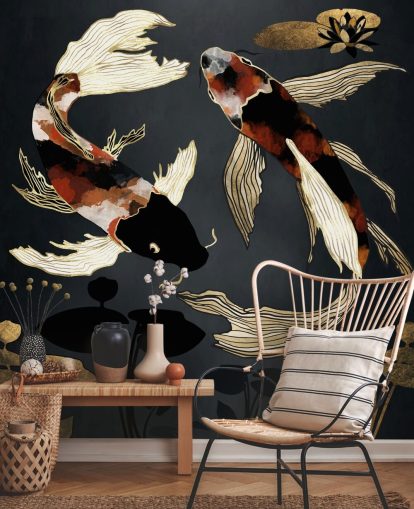 black custom koi wallpaper called Metallic Koi IV by SpaceFrog Designs for bathrooms black custom koi wallpaper called Metallic Koi IV by SpaceFrog Designs for bathrooms