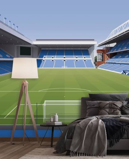 blue and green football stadium wallpaper called Ibrox Football Stadium by Matthew J I Wood Design & Illustration for child's bedrooms blue and green football stadium wallpaper called Ibrox Football Stadium by Matthew J I Wood Design & Illustration for child's bedrooms