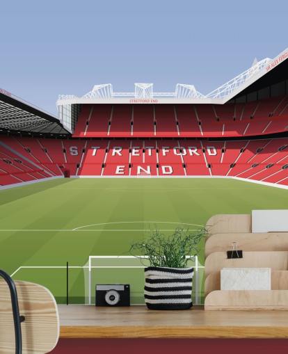 red and green football stadium wallpaper mural called Old Trafford Football Stadium by Matthew J I Wood Design & Illustration for child's bedrooms red and green football stadium wallpaper mural called Old Trafford Football Stadium by Matthew J I Wood Design & Illustration for child's bedrooms
