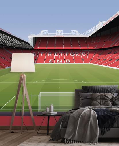 red and green football stadium wallpaper mural called Old Trafford Football Stadium by Matthew J I Wood Design & Illustration for child's bedrooms red and green football stadium wallpaper mural called Old Trafford Football Stadium by Matthew J I Wood Design & Illustration for child's bedrooms