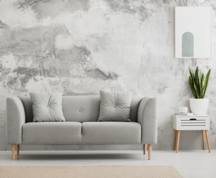 Plaster wallpaper in minimalist living room