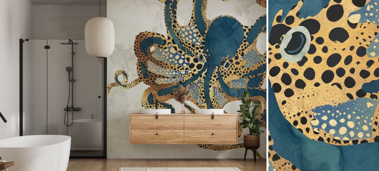 octopus mural in bathroom