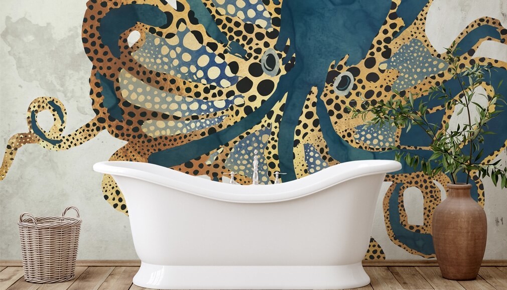 octopus wallpaper in bathroom