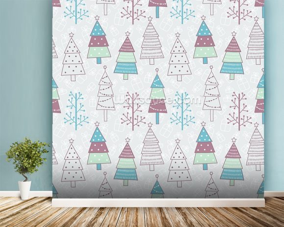 Cute Christmas Trees Wallpaper Mural & Wall Mural | Wallsauce