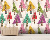 Colourful Christmas Trees Wallpaper Mural | Wallsauce