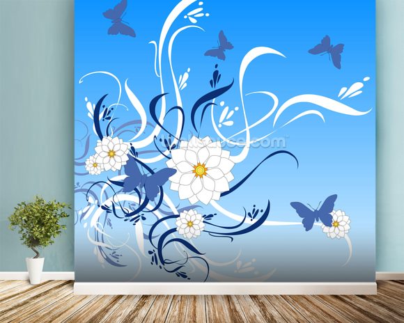 Butterfly Floral Wallpaper Wall Mural | Wallsauce UK