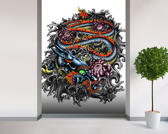 Japanese Dragon Wallpaper Wall Mural | Wallsauce USA