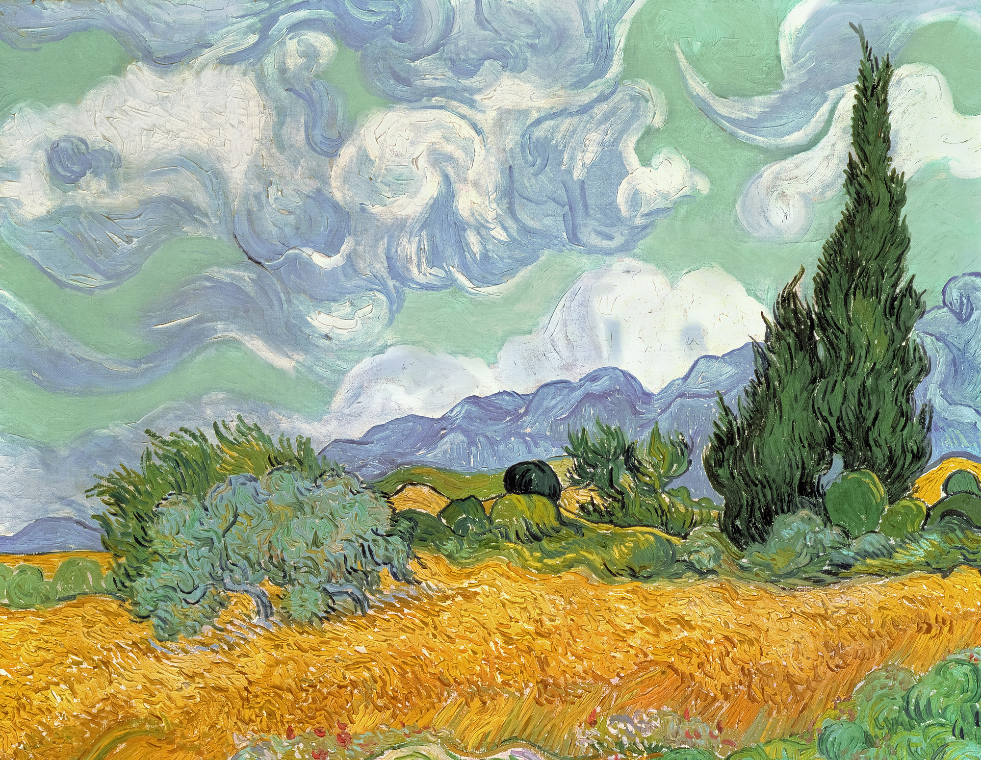 Van Gogh & Wheatfield with Cypresses & Wall Mural - | Wallsauce UK