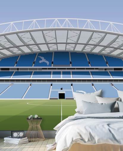 blått, hvitt og grønt Brighton tapetmaleri kalt Amex Stadium Football Stadium for barn, tenåringer og mannshuler blått, hvitt og grønt Brighton tapetmaleri kalt Amex Stadium Football Stadium for barn, tenåringer og mannshuler