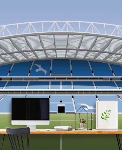 blue, white and green Brighton wallpaper mural called Amex Stadium Football Stadium for kids, teens and man caves blue, white and green Brighton wallpaper mural called Amex Stadium Football Stadium for kids, teens and man caves