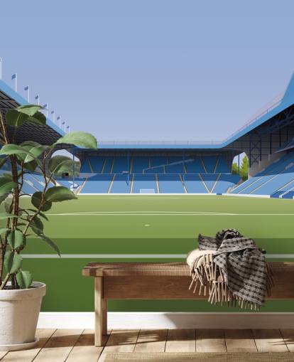 Carta da parati murale personalizzabile blu e verde dello Sheffield Wednesday chiamata Hillsborough Stadium Football Stadium per camere da letto Carta da parati murale personalizzabile blu e verde dello Sheffield Wednesday chiamata Hillsborough Stadium Football Stadium per camere da letto