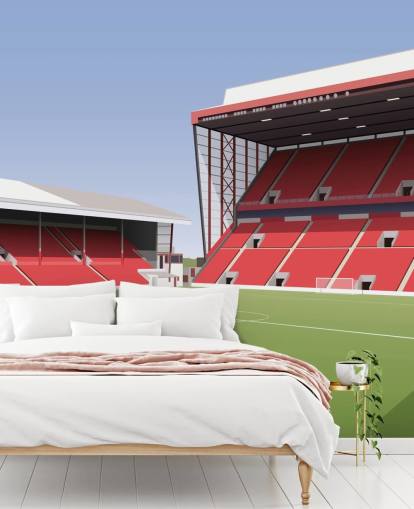 rødt og grønt tilpassbart Aberdeen tapetmaleri kalt Pittodrie Stadium Football Stadium for soverom rødt og grønt tilpassbart Aberdeen tapetmaleri kalt Pittodrie Stadium Football Stadium for soverom