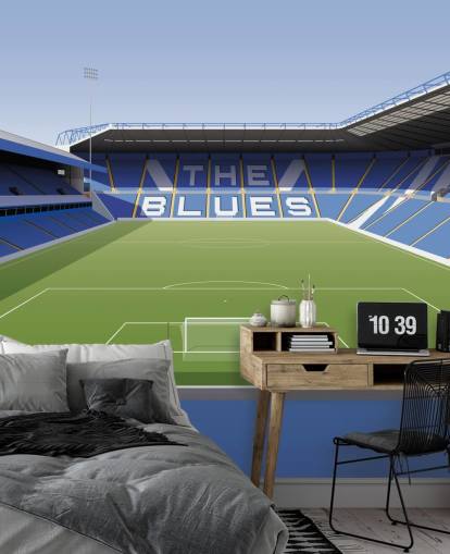 blå, hvid og grøn tilpasselig Birmingham City tapetmaleri kaldet St Andrew's Football Stadium til soveværelser blå, hvid og grøn tilpasselig Birmingham City tapetmaleri kaldet St Andrew's Football Stadium til soveværelser