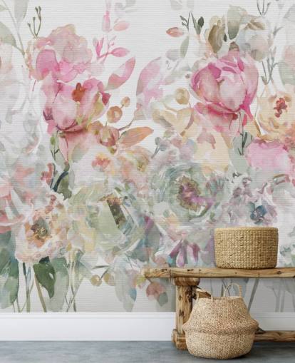 Personalisierbare Blumentapete in Weiß und Rosa namens Floral Confetti Collage von Carol Robinson Personalisierbare Blumentapete in Weiß und Rosa namens Floral Confetti Collage von Carol Robinson