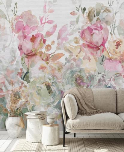 mural de papel de parede floral personalizável branco e rosa chamado Floral Confetti Collage de Carol Robinson mural de papel de parede floral personalizável branco e rosa chamado Floral Confetti Collage de Carol Robinson