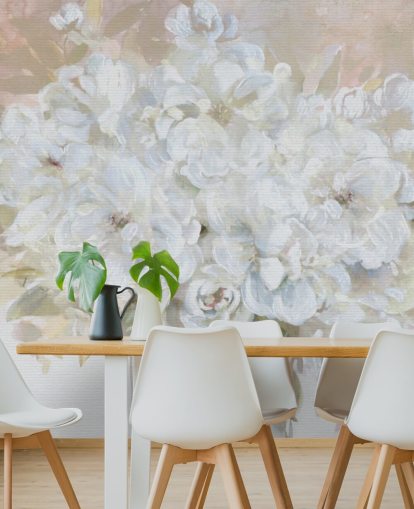 mural de papel pintado floral personalizable blanco llamado Sun Bleached Bouquet para salas de estar y cocinas mural de papel pintado floral personalizable blanco llamado Sun Bleached Bouquet para salas de estar y cocinas