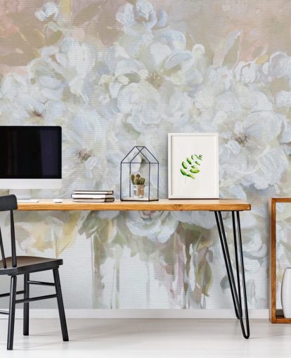 valkoinen muokattava kukka-taustakuvamaalaus nimeltä Sun Bleached Bouquet olohuoneisiin ja keittiöihin valkoinen muokattava kukka-taustakuvamaalaus nimeltä Sun Bleached Bouquet olohuoneisiin ja keittiöihin