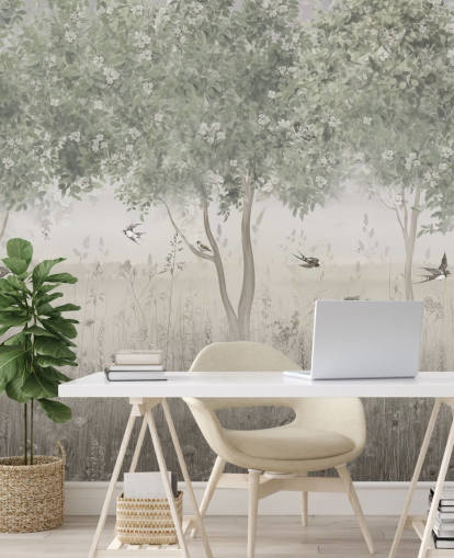 grønt tilpassbart hagetapetveggmaleri kalt The Garden of Morning Calm av Ms. Tiff grønt tilpassbart hagetapetveggmaleri kalt The Garden of Morning Calm av Ms. Tiff