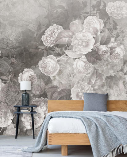 black and white customisable rose wallpaper mural called A Kiss of Roses by Ms. Tiff for hallways and home offices black and white customisable rose wallpaper mural called A Kiss of Roses by Ms. Tiff for hallways and home offices