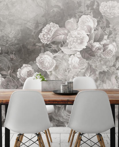 black and white customisable rose wallpaper mural called A Kiss of Roses by Ms. Tiff for hallways and home offices black and white customisable rose wallpaper mural called A Kiss of Roses by Ms. Tiff for hallways and home offices
