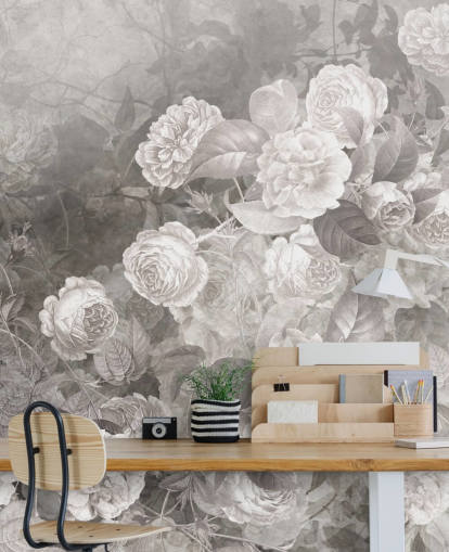 papier peint mural rose personnalisable en noir et blanc appelé A Kiss of Roses par Ms. Tiff pour les couloirs et les bureaux à domicile papier peint mural rose personnalisable en noir et blanc appelé A Kiss of Roses par Ms. Tiff pour les couloirs et les bureaux à domicile