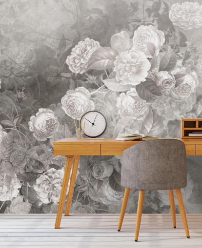 carta da parati murale personalizzabile in bianco e nero chiamata A Kiss of Roses by Ms. Tiff per corridoi e uffici domestici carta da parati murale personalizzabile in bianco e nero chiamata A Kiss of Roses by Ms. Tiff per corridoi e uffici domestici