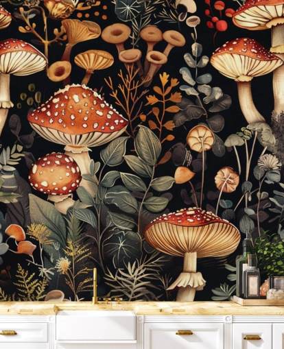 dark custom mushroom wallpaper mural called Vintage Mushrooms dark custom mushroom wallpaper mural called Vintage Mushrooms