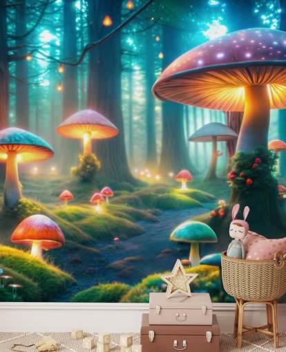 papier peint mural coloré pour enfants appelé Magical Mushrooms pour les chambres d'enfants papier peint mural coloré pour enfants appelé Magical Mushrooms pour les chambres d'enfants