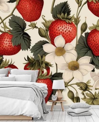 red, white and green custom fruit wallpaper mural called Sweet Harvest for kitchens and dining rooms red, white and green custom fruit wallpaper mural called Sweet Harvest for kitchens and dining rooms