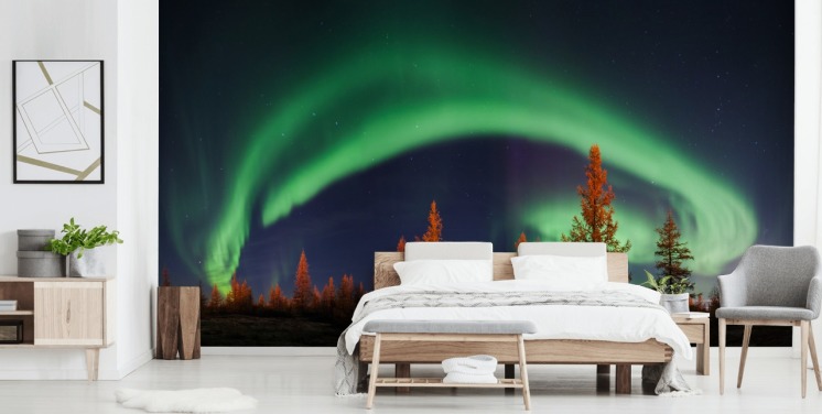 Grün und Blau Nordlichter bemalte Tapete