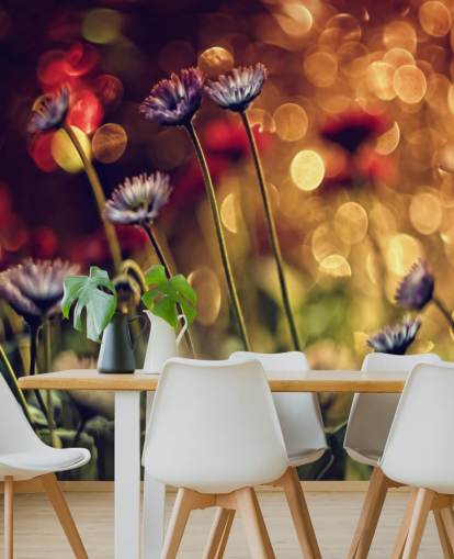 Purple Flowers against Red Flower Wallpaper Purple Flowers against Red Flower Wallpaper