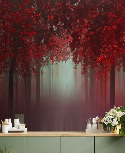 Rote individuelle Waldtapete mit dem Titel Out of Love von 1x für Esszimmer oder Schlafzimmer Rote individuelle Waldtapete mit dem Titel Out of Love von 1x für Esszimmer oder Schlafzimmer