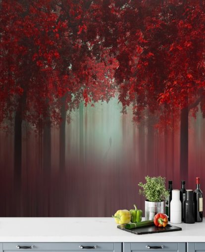 red custom forest wallpaper called Out of Love by 1x for dining rooms or bedrooms red custom forest wallpaper called Out of Love by 1x for dining rooms or bedrooms