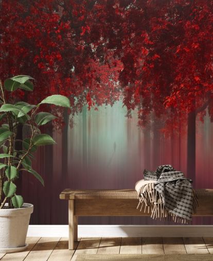 Rote individuelle Waldtapete mit dem Titel Out of Love von 1x für Esszimmer oder Schlafzimmer Rote individuelle Waldtapete mit dem Titel Out of Love von 1x für Esszimmer oder Schlafzimmer