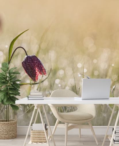 Rote Tulpe auf einem mit Regentropfen bedeckten Feld Fototapete Rote Tulpe auf einem mit Regentropfen bedeckten Feld Fototapete