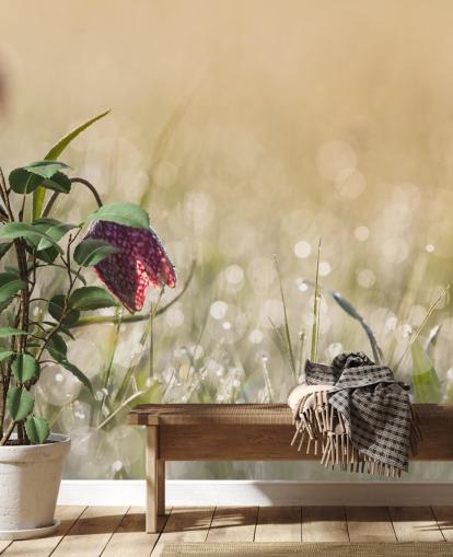 Red Tulip in Field Covered in Raindrops Mural Red Tulip in Field Covered in Raindrops Mural